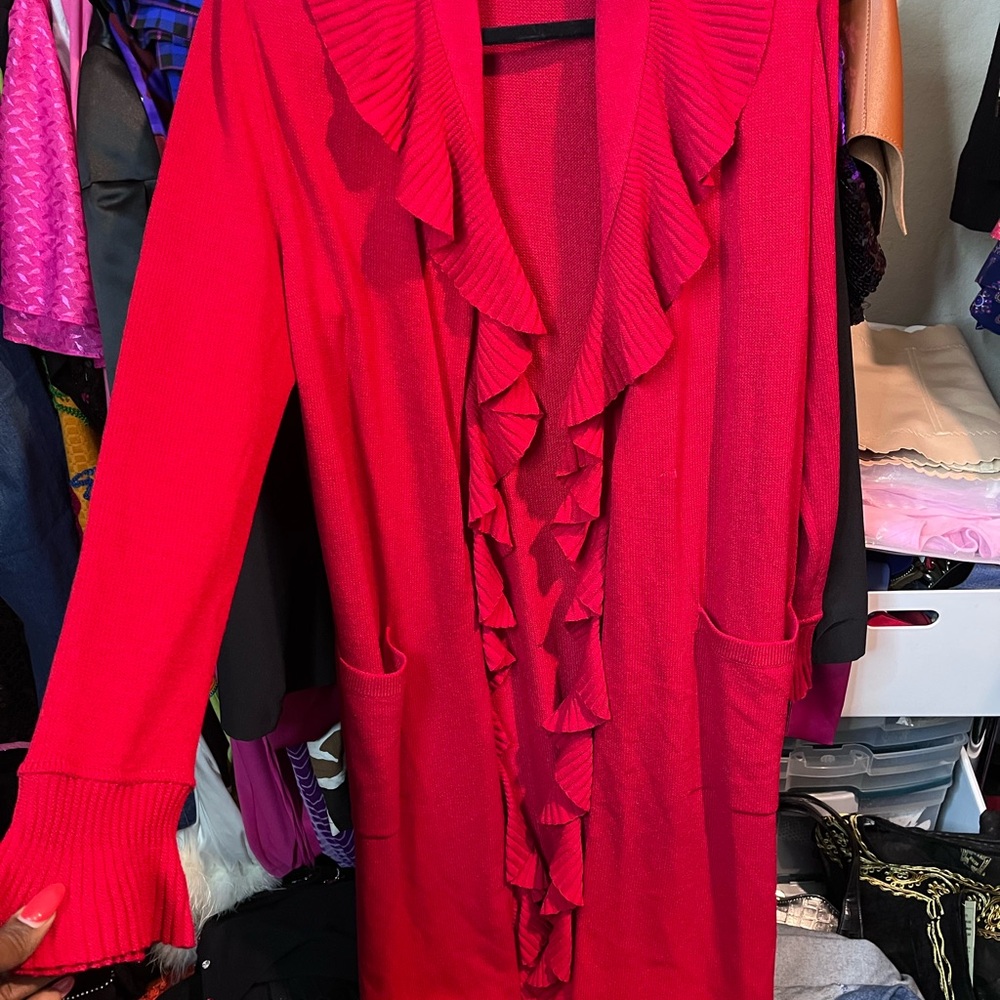 Elegant Red Ruffled Women's Sweater